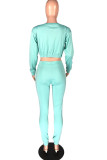 Green venetian Fashion Active adult Ma'am Solid Two Piece Suits Straight Long Sleeve Two Pieces