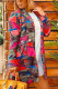 Rose Red Casual Print Graffiti Turndown Collar Outerwear