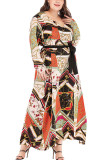 Multi-color Fashion adult Ma'am Street V Neck Print Pattern Plus Size