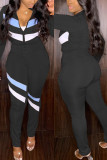 Red Casual Sportswear Patchwork Patchwork Zipper Collar Long Sleeve Two Pieces