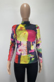 Purple Casual Print Turtleneck Tops