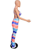 Light Blue Fashion street Print Tie-dyed Sleeveless Slip Jumpsuits