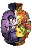 purple Fashion Street Adult Print Patchwork Draw String Pullovers Hooded Collar Outerwear