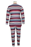 Stripe Casual Sheep plush Striped Print Patchwork O Neck Plus Size 