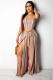 Pink Fashion Sexy Two Piece Suits Split Striped crop top Bandage Geometric Loose Two-piece Pan