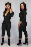 Brown Fashion Sexy Solid bandage zipper PU Long Sleeve Turndown Collar 