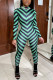 Green Sexy Striped Print O Neck Regular Jumpsuits