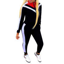 Black Elastic Fly Long Sleeve Mid Patchwork Print pencil Pants