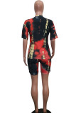 Orange Fashion Sexy adult Patchwork Print Two Piece Suits Straight Short Sleeve Two Pieces