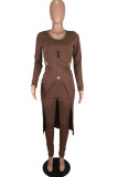Black Sexy Solid Patchwork O Neck Long Sleeve Two Pieces