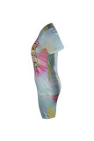 Camouflag Gray Fashion Casual O Neck Tie Dye Plus Size