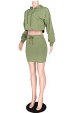Grey Fashion adult Sexy Two Piece Suits Bandage Solid Hip skirt Long Sleeve