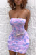 Light Purple Milk. Fashion Sexy adult Ma'am Green Pink Light Blue Light Purple Off The Shoulder Sleeveless Wrapped chest Step Skirt skirt Print Tie and dye Dresses
