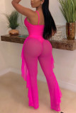 Pink Sexy Sleeveless Mesh Swimsuit Two-Piece Set