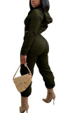 Green Fashion Street Adult Solid Patchwork Hooded Collar Long Sleeve Regular Sleeve Short Two Pieces
