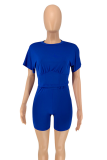 Red Casual Solid Patchwork O Neck Short Sleeve Two Pieces