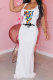 White Fashion adult England White Red Pink Yellow Tank Sleeveless Slip Mermaid Floor-Length Print Patchwork Character Dresses