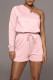 Pink Casual Solid Patchwork Asymmetrical Oblique Collar Long Sleeve Two Pieces