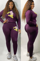 purple Active Solid Two Piece Suits Print Patchwork pencil Long Sleeve