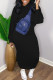 Black Casual Solid Patchwork Hooded Collar Long Sleeve Two Pieces