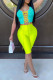 Turquoise Active Patchwork Solid contrast color bow-knot HOLLOWED OUT Straight Sleeveless Two Pieces