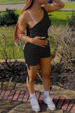 Grey Fashion Casual Solid Backless One Shoulder Sleeveless Two Pieces