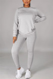Red Casual Solid Basic O Neck Long Sleeve Two Pieces