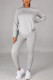 Grey Casual Solid Basic O Neck Long Sleeve Two Pieces