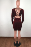 Grey Sexy Solid Hollowed Out V Neck Wrapped Skirt Dresses