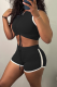 Black Casual Solid Patchwork V Neck Sleeveless Two Pieces