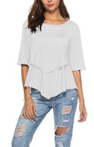 As Show-1 Casual Regular O-Neck Half Solid Patchwork Regular Tees & T-shirts