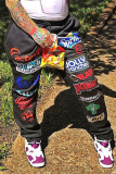 Black Casual Print Capris Pencil Bottoms