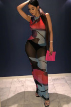 Red Chemical fiber blend Fashion Sexy adult Ma'am Red Tank Sleeveless O neck Step Skirt Ankle-Length Print Dresses