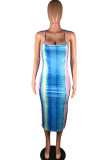 Light Purple Milk. Fashion Street Light Blue Light Purple Off The Shoulder Sleeveless Halter Neck Step Skirt Mid-Calf Print backless Tie and dye Dresses