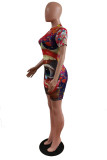 Multicolor Fashion Casual Print Basic O Neck Short Sleeve Regular Romper