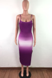 Green Fashion Sexy adult Ma'am Spaghetti Strap Sleeveless Slip Step Skirt Mid-Calf Ombre backless Dresses