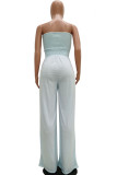 Sky Blue Fashion Casual Solid Draped Sleeveless Wrapped Jumpsuits