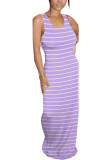 Light Blue Milk. Fashion Street White Yellow Light Blue purple Tank Sleeveless O neck Pencil Dress Floor-Length Striped Dresses