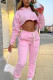 Pink Casual Solid Patchwork Hooded Collar Long Sleeve Regular Sleeve Short Two Pieces