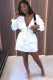 White Turndown Collar Zippered Bandage Solid Pure Long Sleeve Coats & Cardigan