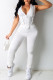 White Fashion Sexy Solid Strap Design Hooded Collar Sleeveless Two Pieces