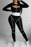 Pink Casual Striped Embroidered Patchwork O Neck Long Sleeve Two Pieces