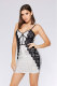 White Fashion Sexy Spaghetti Strap Sleeveless Slip Slim Dress Mini Sequin Patchwork Club Dresses