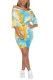 Green Fashion Sexy adult Patchwork Print Tie Dye Two Piece Suits Straight Short Sleeve Two Pieces