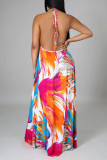 Multicolor Fashion Sexy Print Backless Spaghetti Strap Sleeveless Dress