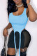 Blue Sexy Solid Patchwork See-through U Neck Sleeveless Two Pieces