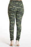 Green Elastic Fly Mid Patchwork Mesh Print Skinny Pants Pants