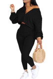 purple Fashion Patchwork Solid Asymmetrical V Neck Long Sleeve Two Pieces