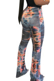 Red Yellow Elastic Fly Mid Gradient Boot Cut Bottoms