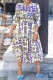 Blue Fashion Casual Print Basic V Neck Long Sleeve Dresses